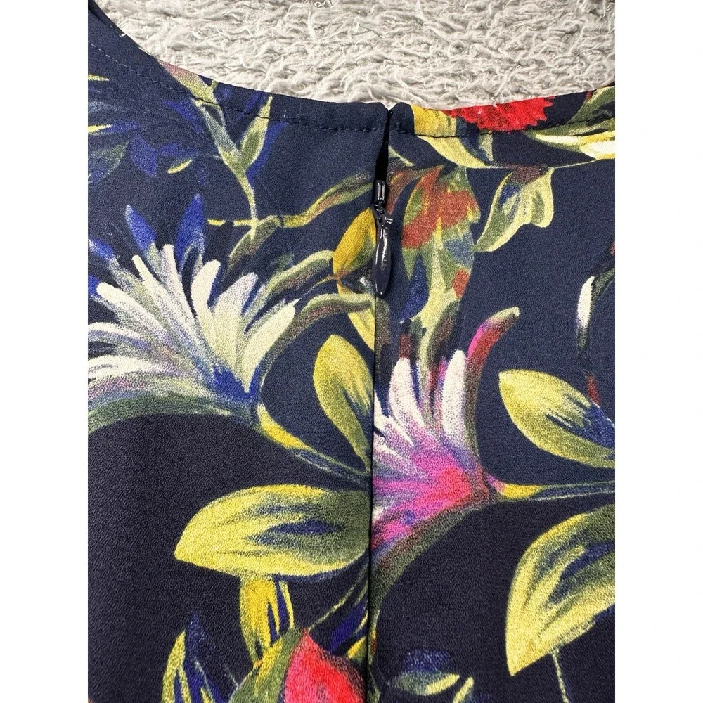 J. Crew Floral Mini Dress Women Sz‎ 10 Navy Blue Long Sleeves